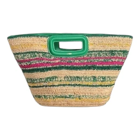 NEW Maje Mini Striped Raffia Basket Bag Green Multicolor Crossbody Clutch - Picture 2 of 6